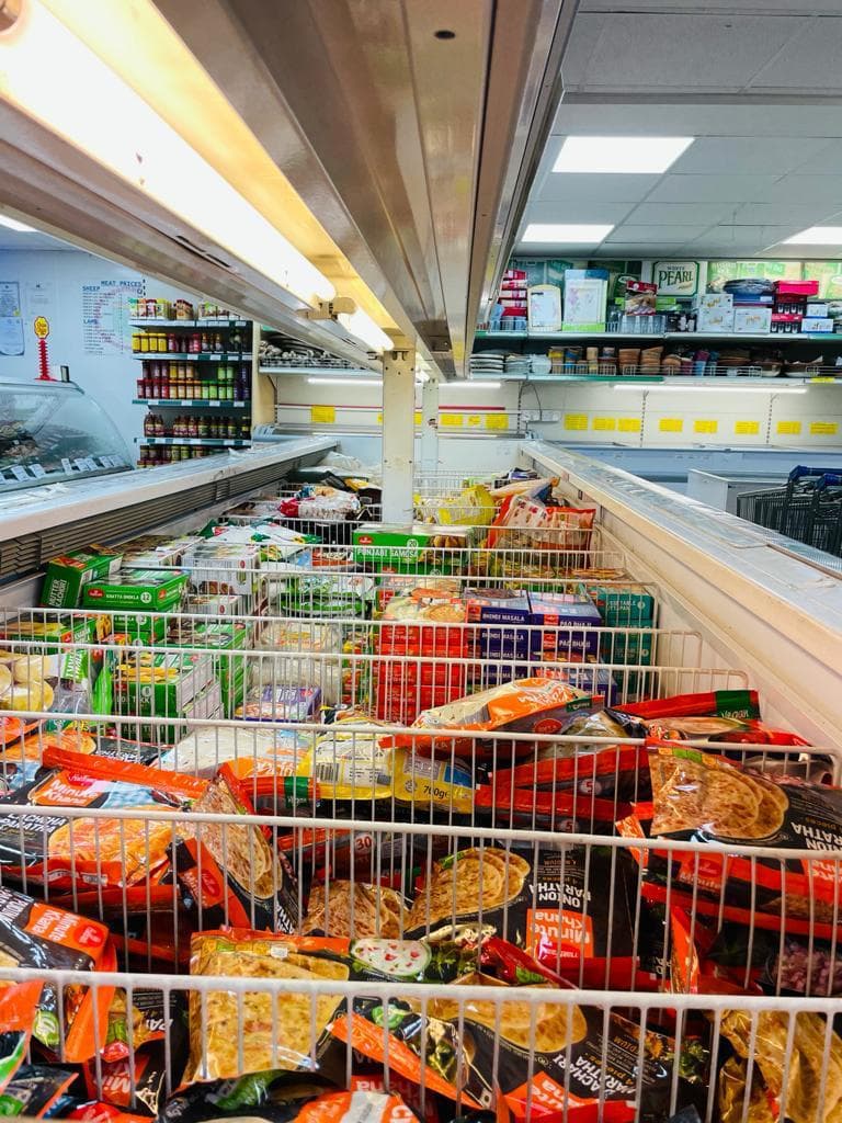 Selection of frozen foods and ready-to-cook items in freezer aisles